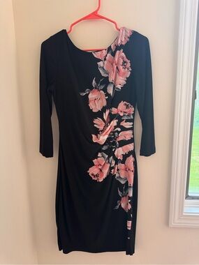 Anne Klein Black Dress with Pink Floral Cascade